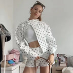 Women's Polka Dot Jacket – Cropped Hooded Zip Front Coat with Long Sleeves and Pockets