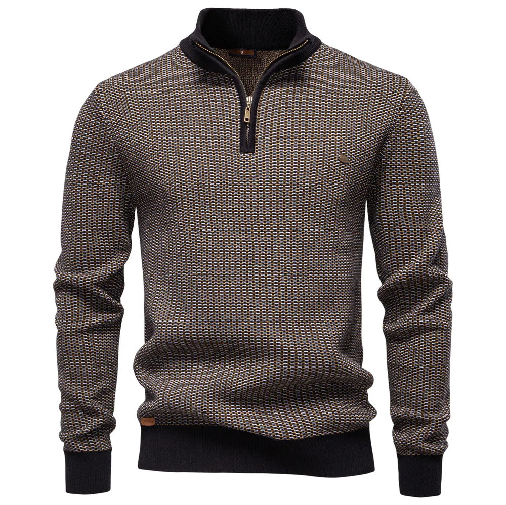 Men's Knitted Quarter Zip Jumper – Long Sleeve High Neck Sweater