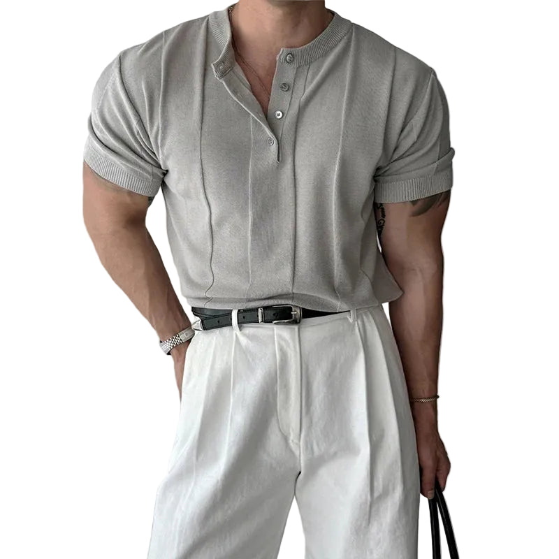 Mens Short Sleeve Collared Henley Shirt