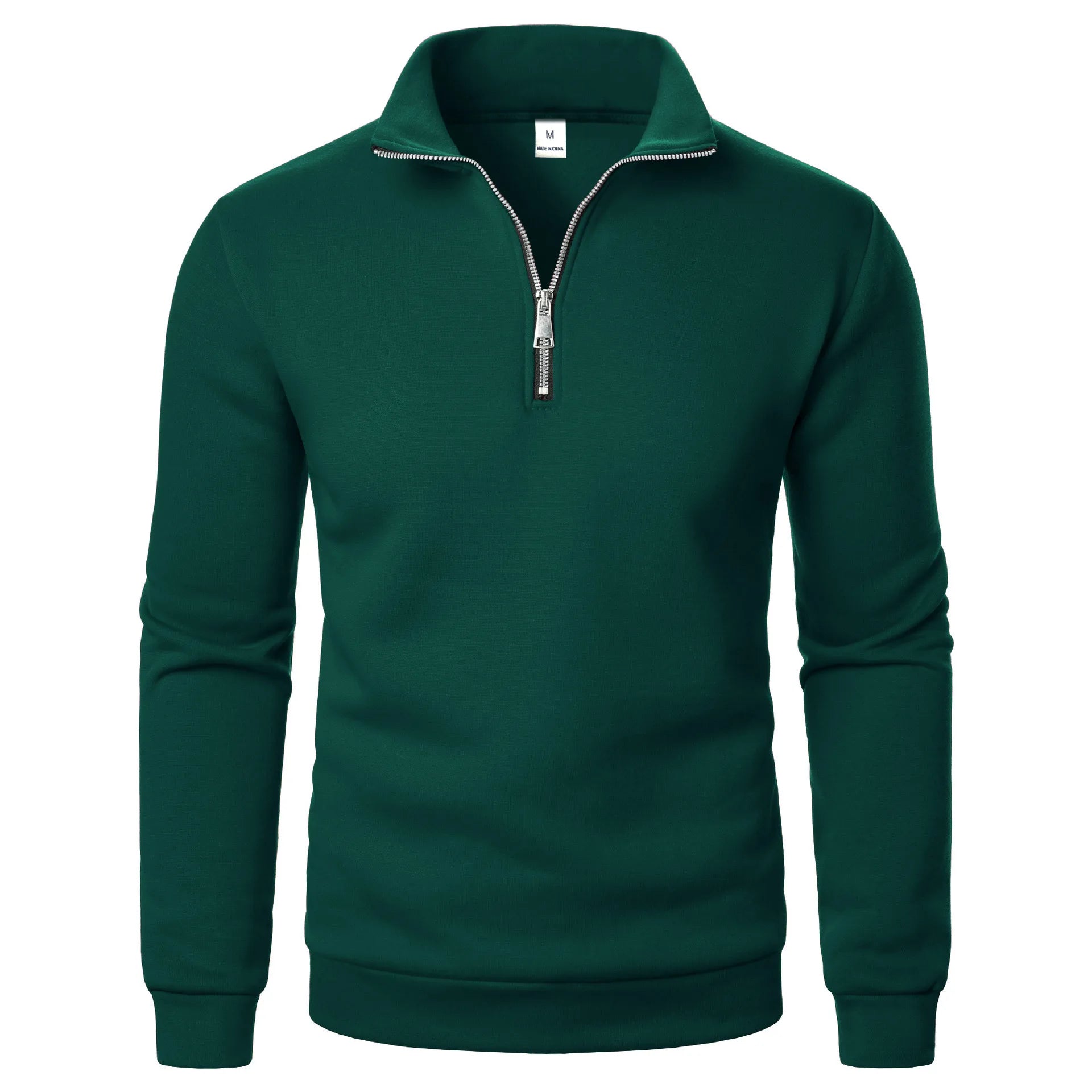 Men's Quarter Zip Jumper with Stand Collar Ribbed Cuffs