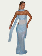 Halter Cutout Maxi Dress With Matching Scarf