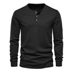 Men's Classic Long Sleeve Henley Tee with Round Neck