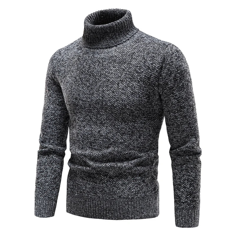 Men's Turtleneck Knit Sweater Ribbed Cuffs And Hem