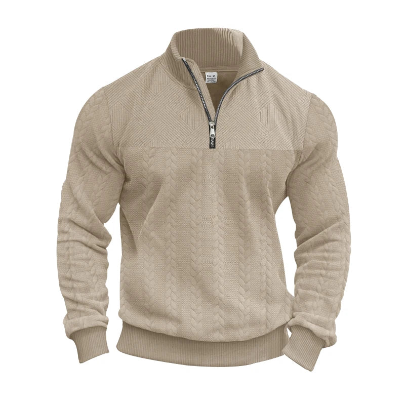 Men's Quarter-Zip Knitted Sweater – Long Sleeve Stand Collar Pullover Jumper