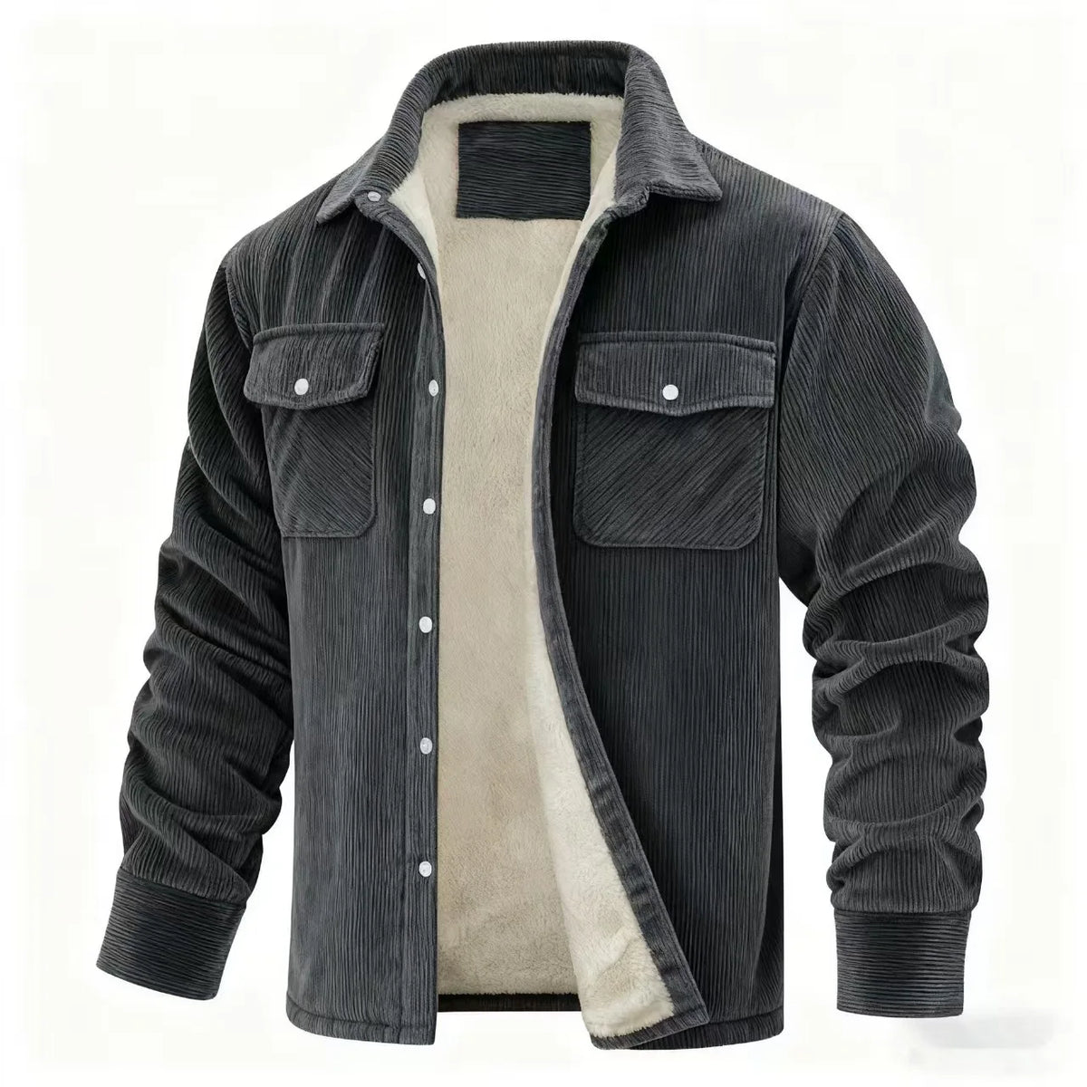 Men's Lined Shirt Jacket with Button Front and Two Chest Pockets – Long Sleeve Main image