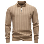 Men's Knitted Quarter-Zip Jumper – Long Sleeve High Neck Ribbed Pullover Sweater