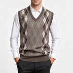 Men's Argyle Knit Gilet with V Neck Diamond Design