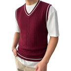 Men's Cable Knit Gilet with V Neck and Ribbed Trims
