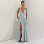 Halter Neck Plunge Maxi Dress Women