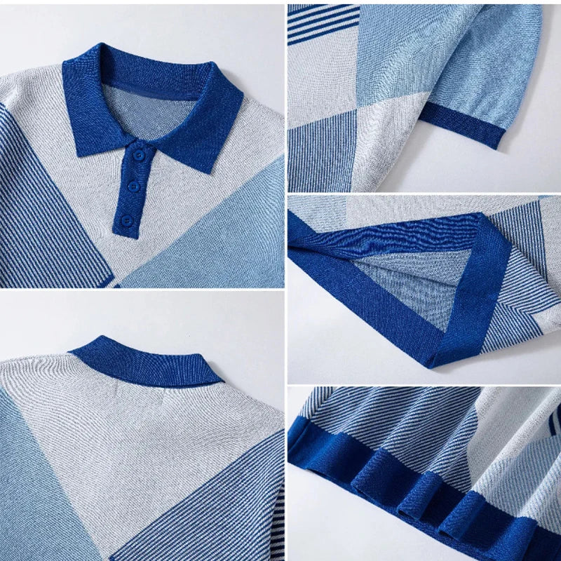 Geometric Pattern Short Sleeve Polo Shirt