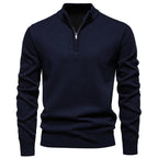 Men's Neck Zip Jumper with Stand Collar Ribbed Cuffs