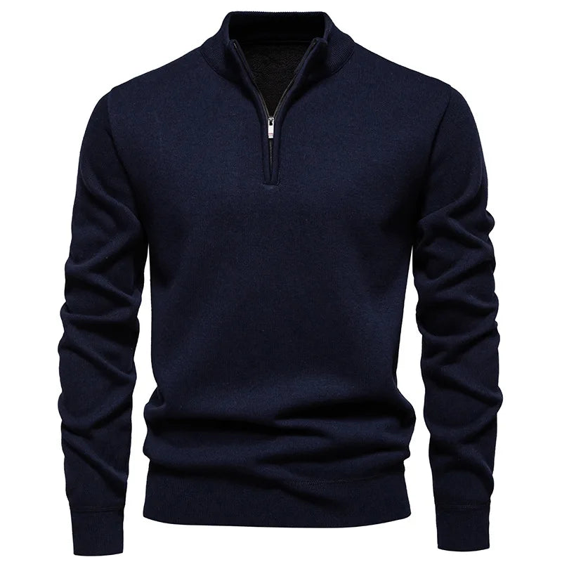 Men's Neck Zip Jumper with Stand Collar Ribbed Cuffs