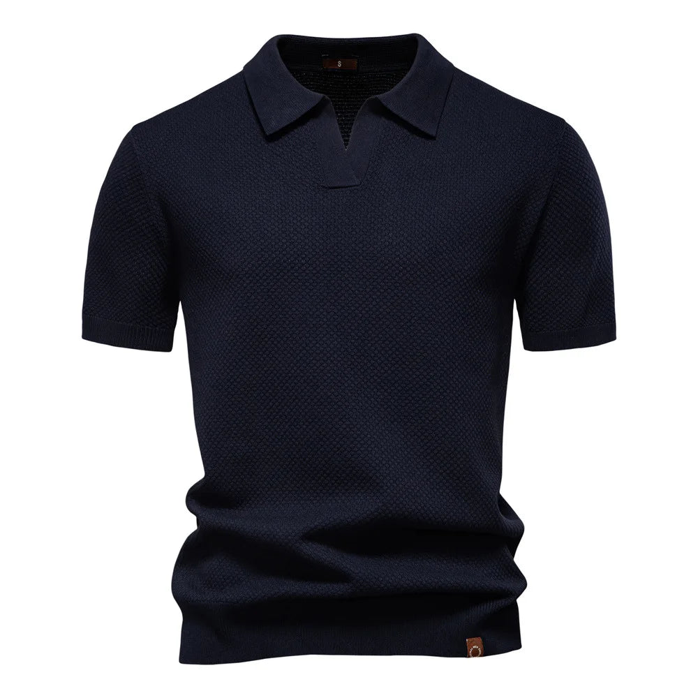 Men's Classic Short Sleeve Polo Shirt with Textured Pattern