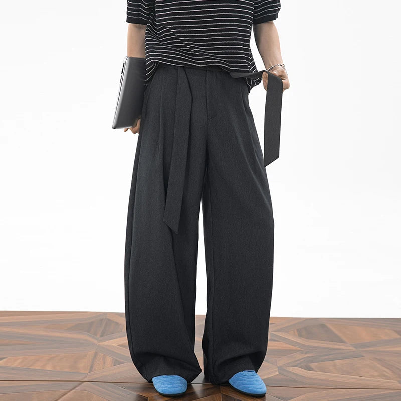 Wide Leg Pleated Pull On Trousers