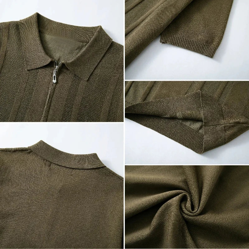 Zip Polo Shirt Men Short Sleeve