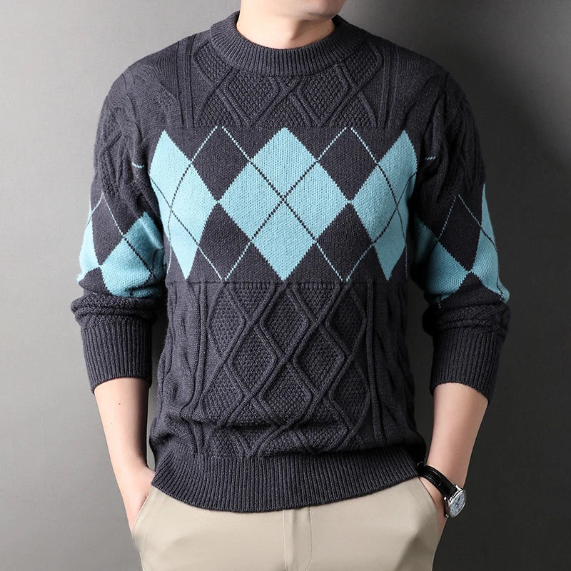 Men's Diamond Pattern Crew Neck Knit Jumper