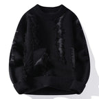 Men's Distressed Knit Jumper with Textured Panel Detail