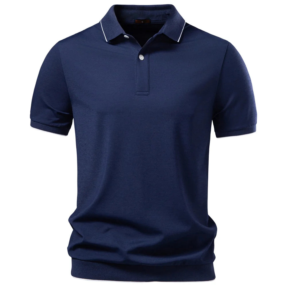Men's Classic Short Sleeve Polo Shirt with Button Placket and Collar