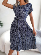 Women's Smocked Waist Printed Midi Swing Dress