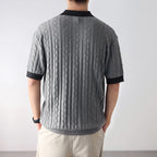 Cable Pattern Short Sleeve Polo Top