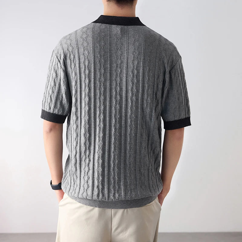 Cable Pattern Short Sleeve Polo Top