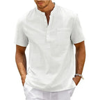 Band Collar Button Front Short Sleeve Shirt