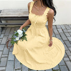 Women's Smocked Ruffle Strap Maxi Dress