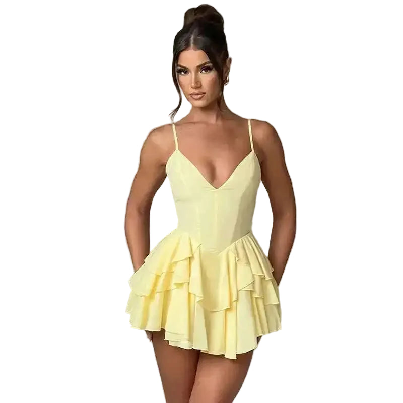 V Neck Strappy Mini Dress Women