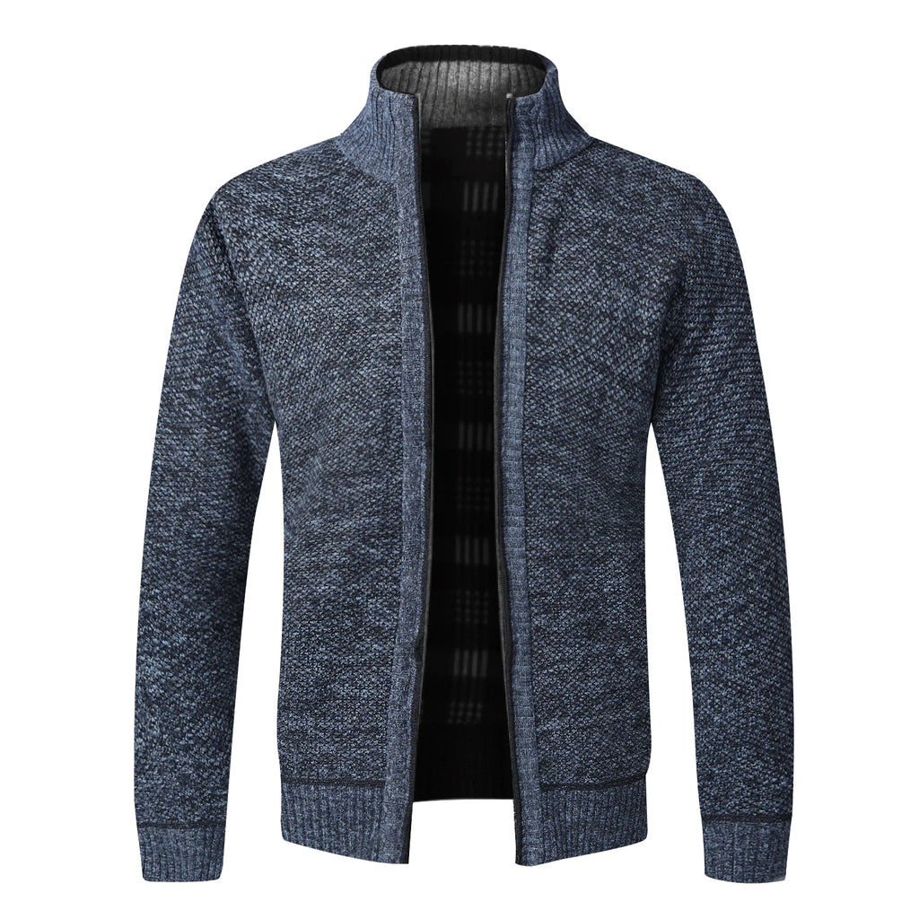 Men's Stand Neck Sweater Zip Front Jacket With Pockets
