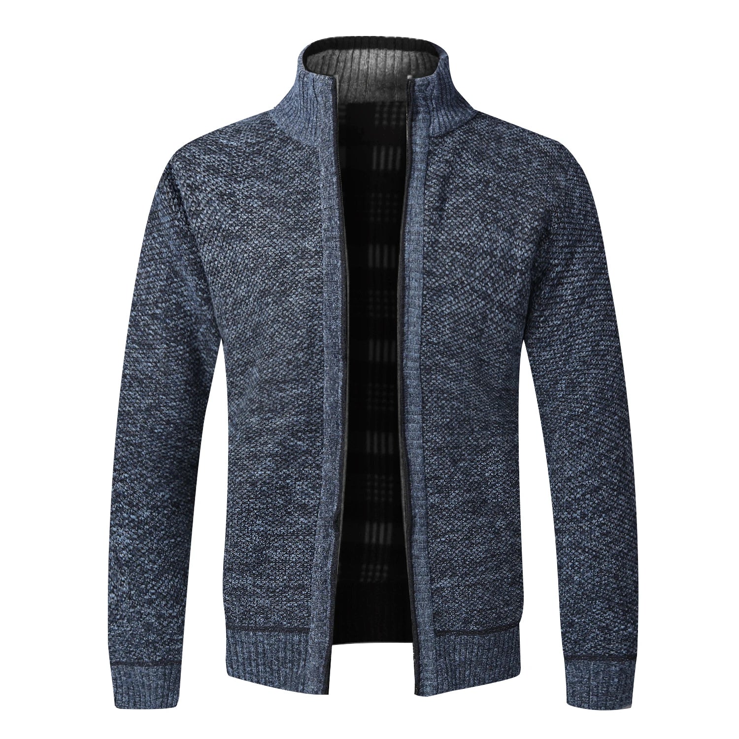 Men's Stand Neck Sweater Zip Front Jacket With Pockets