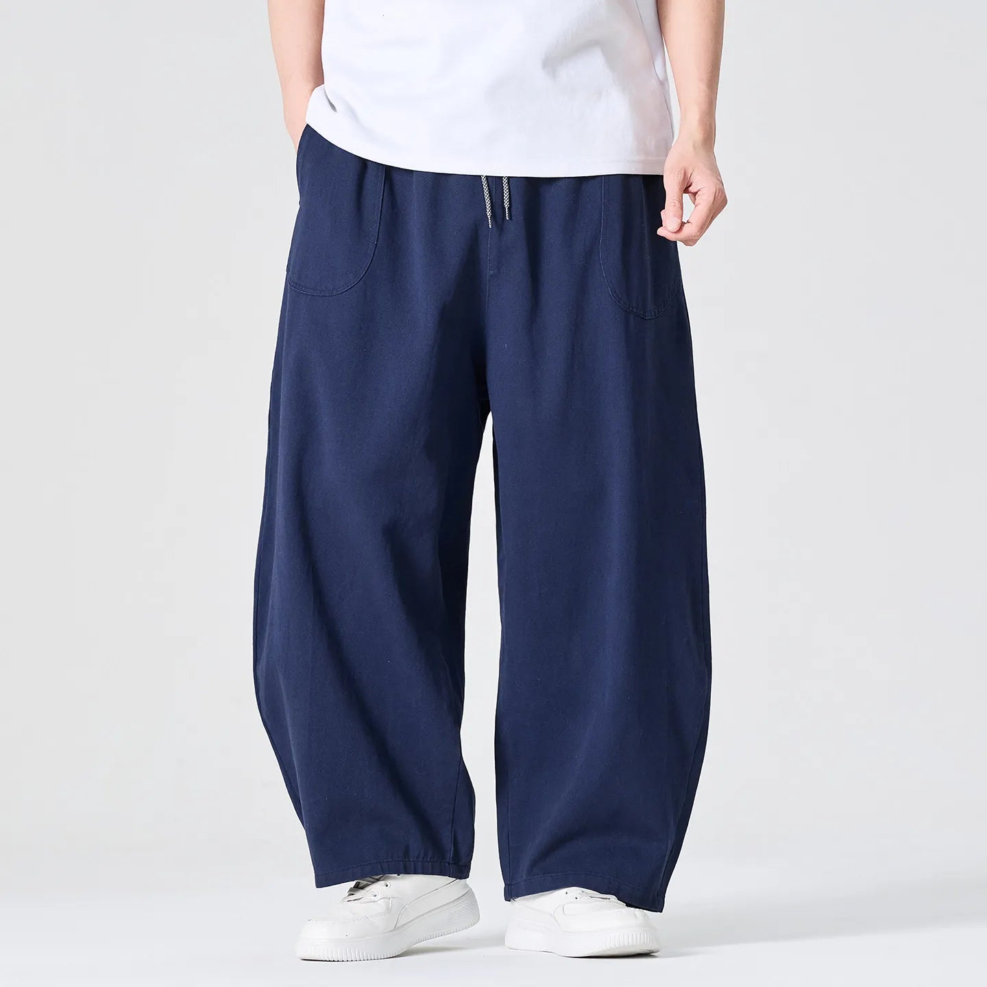Men's Wide Leg Drawstring Cotton Pants