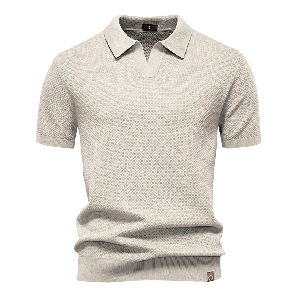 Men's Short Sleeve Collared Polo Shirt with Textured Pattern