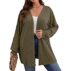 Women's Ribbed Knit Cardigan – Longline Open Front Jumper with Long Sleeves