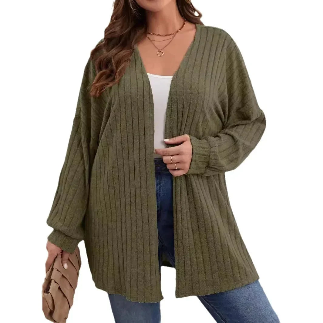 Women's Ribbed Knit Cardigan – Longline Open Front Jumper with Long Sleeves