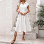 Women's Collared Flare Dress With Belt