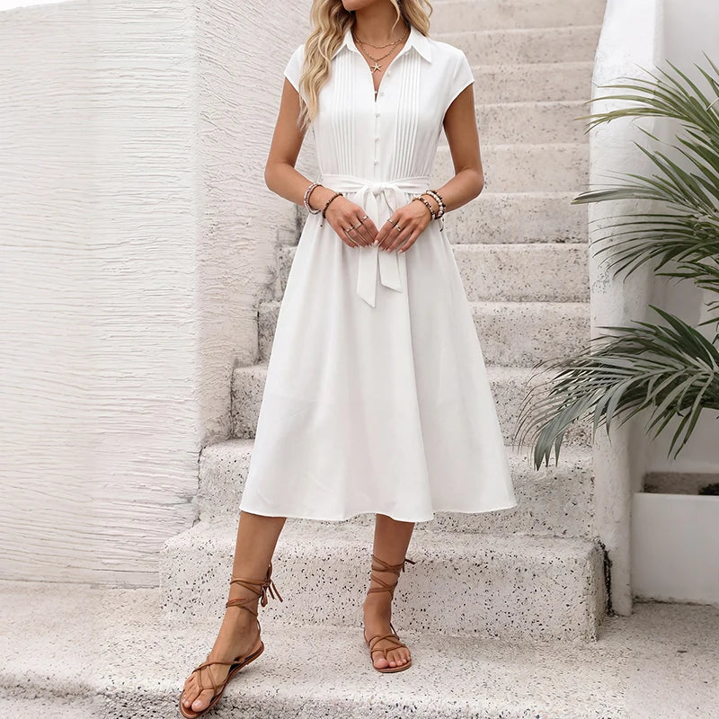 Women's Collared Flare Dress With Belt