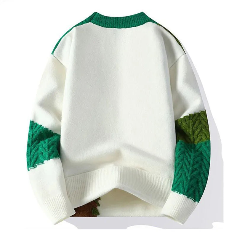 Men's Colour Block Knit Jumper with Crew Neck Patchwork