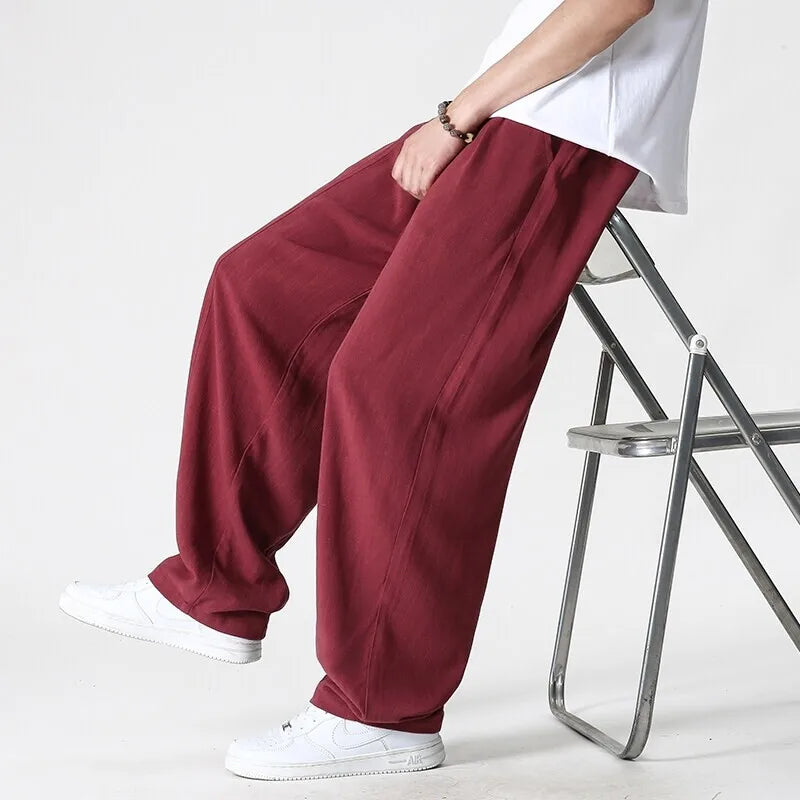 Men's Wide Leg Pull On Drawstring Full Length Pants