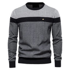 Men's Knitted Crew Neck Jumper – Long Sleeve Colour Block Sweater with Ribbed Cuffs and Hem