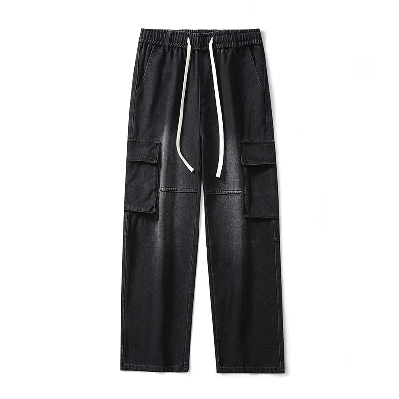 Baggy Cargo Denim Pants With Drawstring