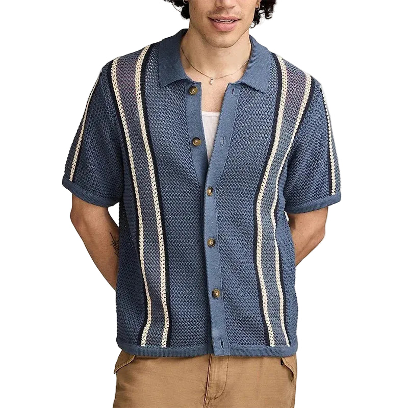 Collared Button Front Stripe Shirt Men