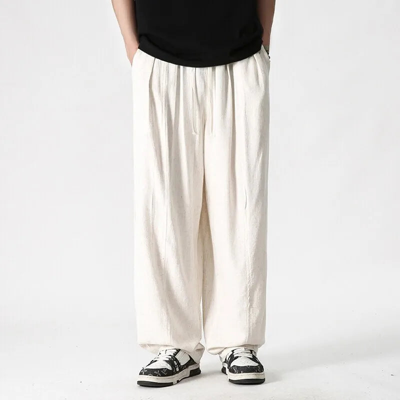Men's Wide Leg Pull On Drawstring Full Length Pants
