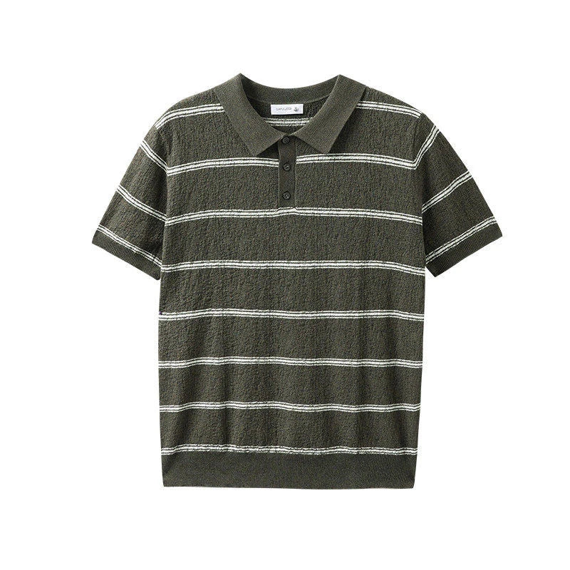 Men's Stripe Pattern Collared Polo Shirt