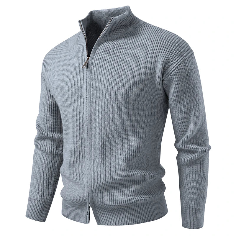 Men's Quarter Zip Knit Jumper with Ribbed Hem