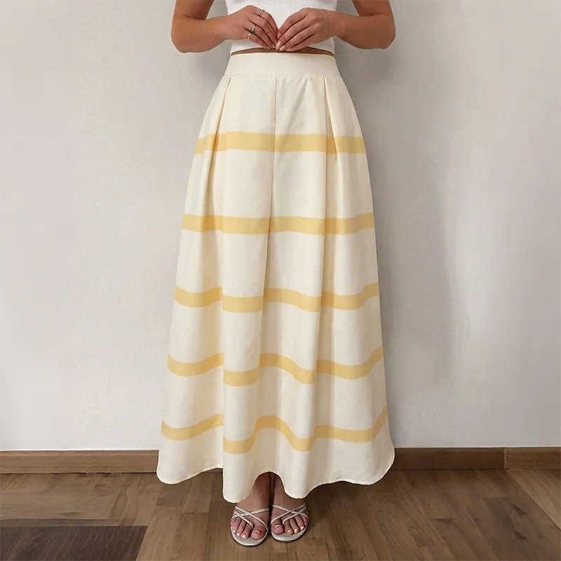 Women's Stripe Pattern High Rise Maxi Skirt