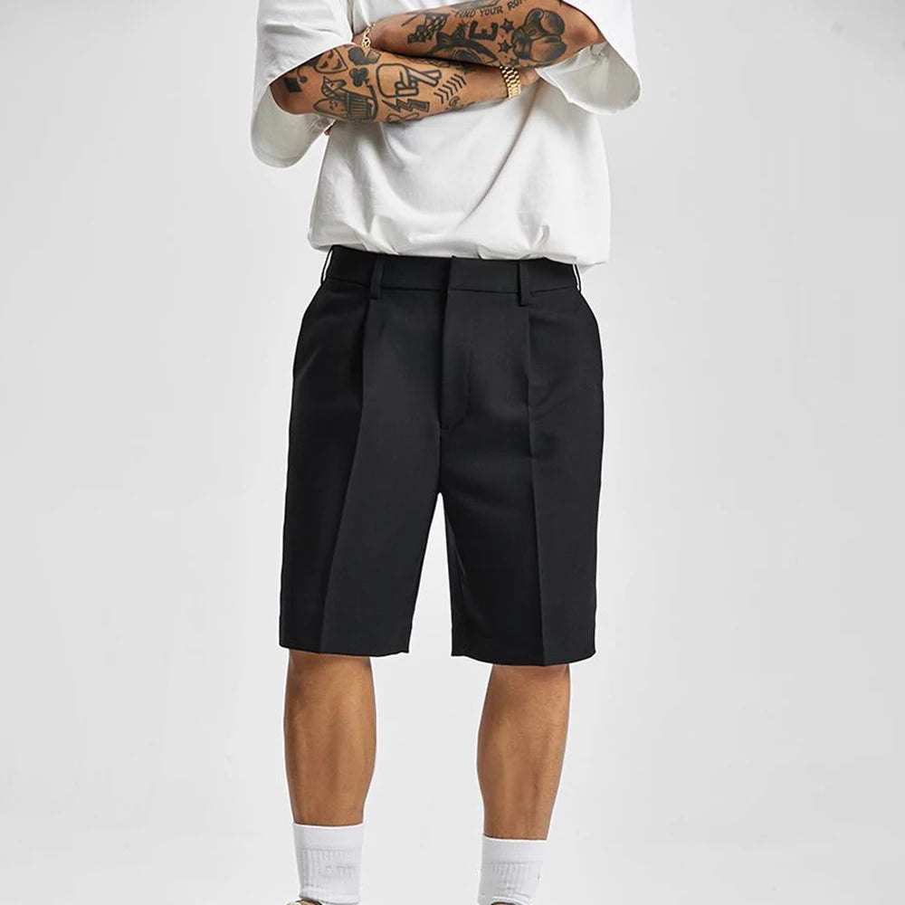 Men's Pleated Tailored Knee Length Shorts With Side Pockets