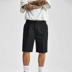 Men's Pleated Tailored Knee Length Shorts With Side Pockets