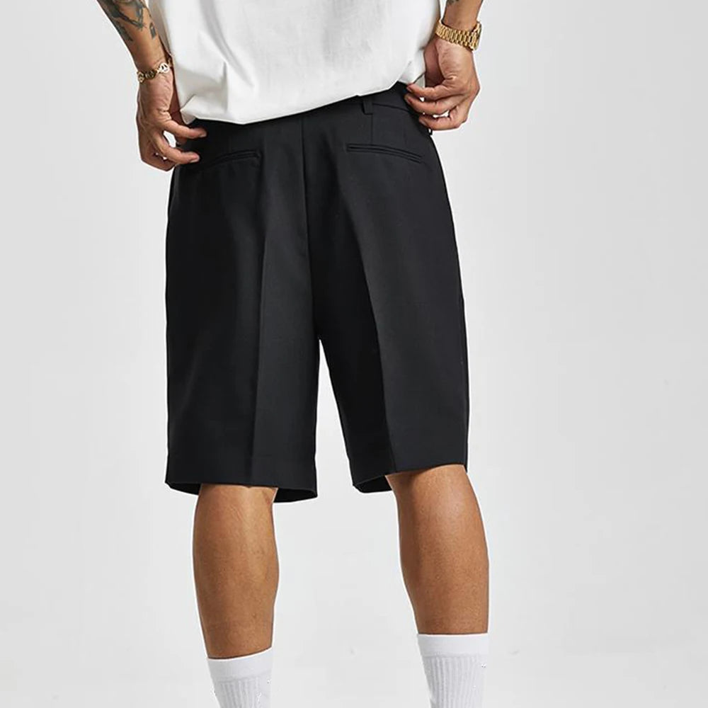 Men's Pleated Tailored Knee Length Shorts With Side Pockets