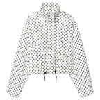 Women's Polka Dot Jacket – Cropped Hooded Zip Front Coat with Long Sleeves and Pockets