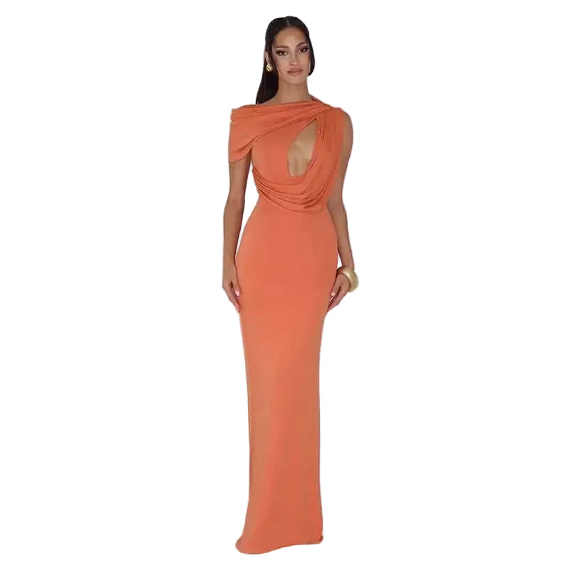 Women's Cut Out Maxi Dress With Drape Neck